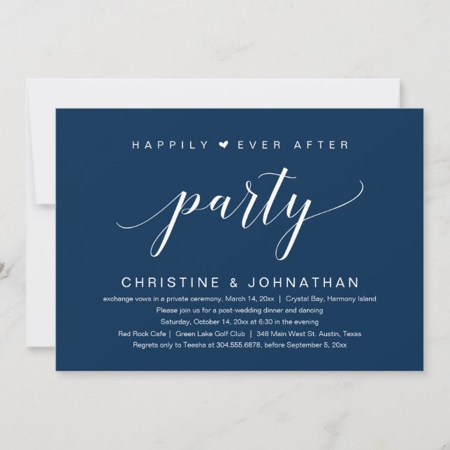 Invitación Fiesta de Boda de Elopement Felices para Siempre (Anverso)