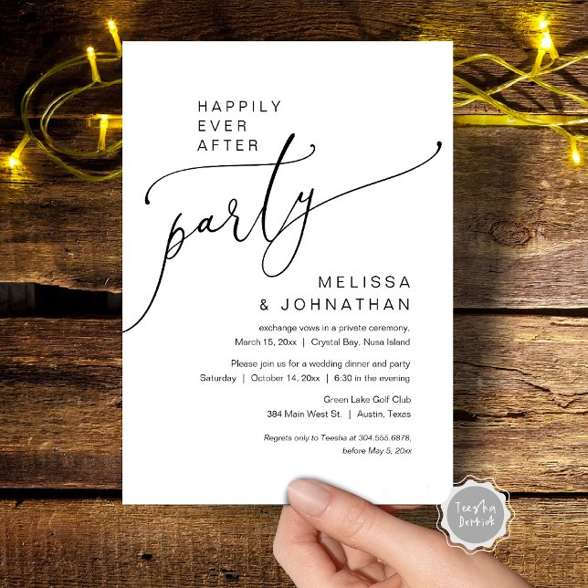 Invitación Fiesta de Boda de Huida Feliz para Siempre (Happily Ever After Wedding Elopement Party Invitation Card, in Modern Romantic Script, Digital)