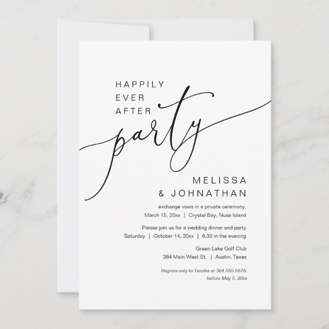 Invitación Fiesta de Boda de Huida Feliz para Siempre (Anverso)