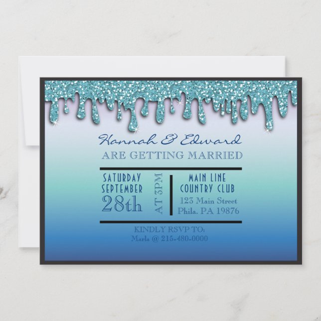 Invitación Fiesta de Boda de Mano de Espada Azul Aqua (Anverso)