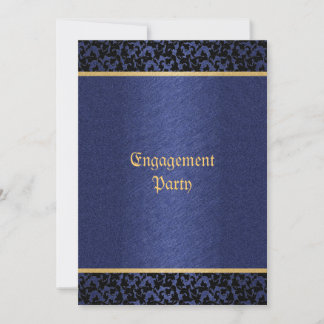 Invitación Fiesta de boda elegante azul damasco dorado