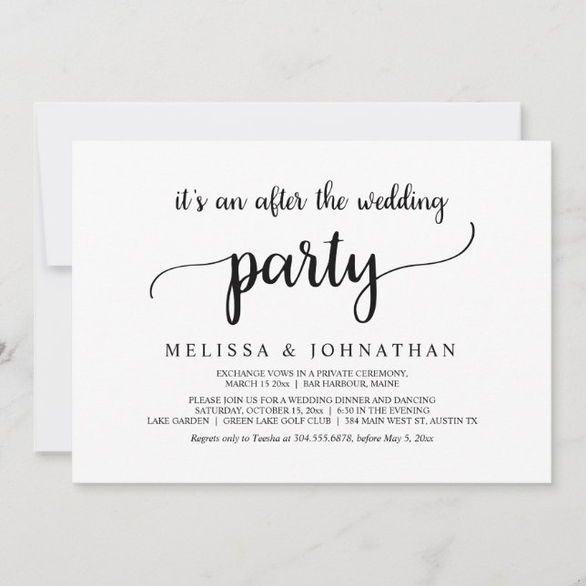 Invitación Fiesta de Boda Elopement Felices para Siempre (Anverso)