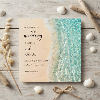 Invitación Fiesta de Boda en la Playa de Verano Azul y Arena
