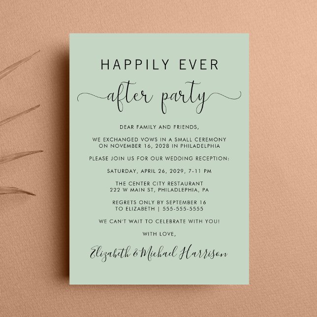 Invitación Fiesta de Boda Felices para Siempre Salón Sage (From private vows to a grand party - invite family and friends to celebrate your marriage!)