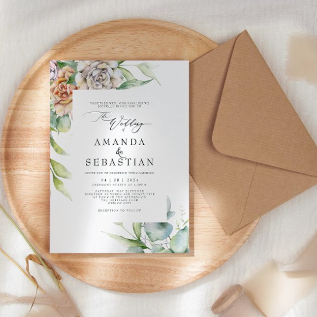 Invitación Fiesta de Boda Floral de acuarela de invierno (Subido por el creador)