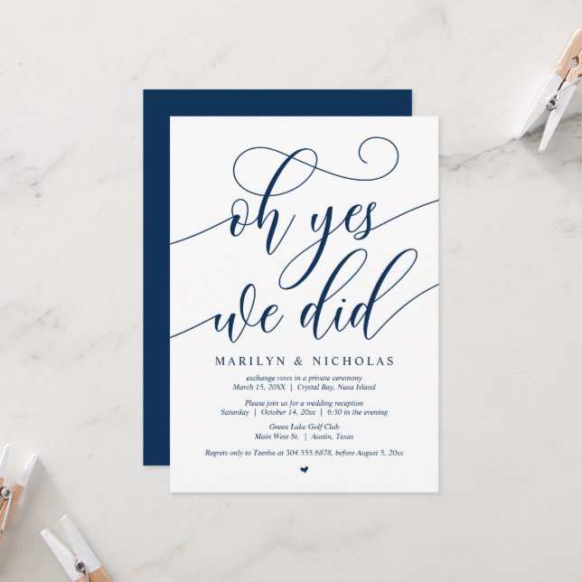 Invitación Fiesta de Boda Fugada, Oh Sí, Lo Hicimos (Anverso/Reverso In Situ)