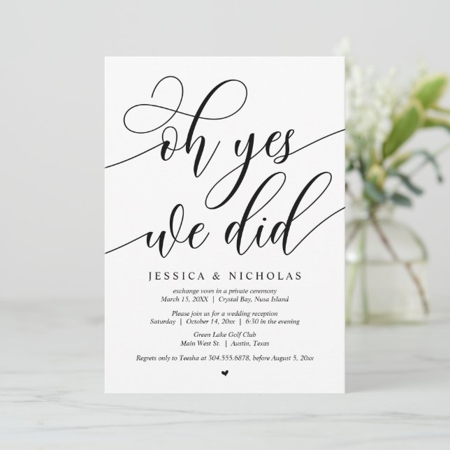 Invitación Fiesta de Boda Fugada, Oh Sí, Lo Hicimos Invitació (Anverso de pie)