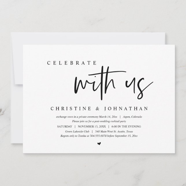 Invitación Fiesta de Boda Fugaz, Celebra con nosotros (Anverso)