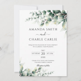 Invitación Fiesta de boda minimalista de eucalipto