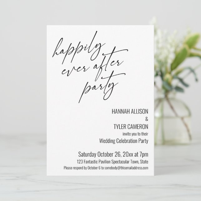 Invitación Fiesta de Boda Moderna Recepción Feliz Para Siempr (Anverso de pie)
