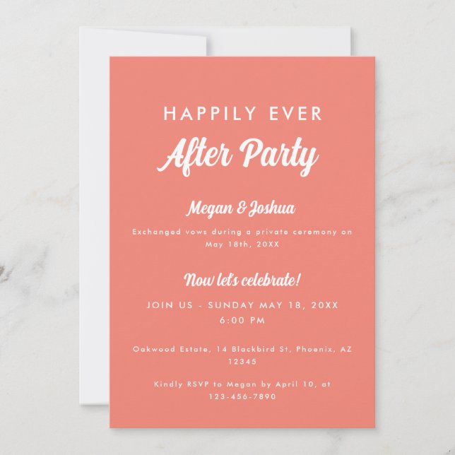 Invitación Fiesta de Boda Pink Coral Happily Ever After  (Anverso)