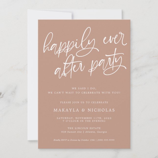 Invitación Fiesta de Boda Pink Happily Ever After Reception (Anverso)