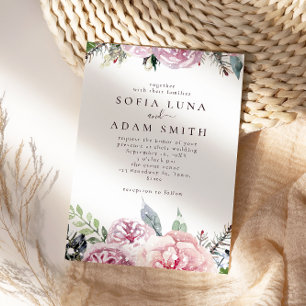 Invitación Fiesta de Boda Rosa Rosa Floral de Invierno Waterc