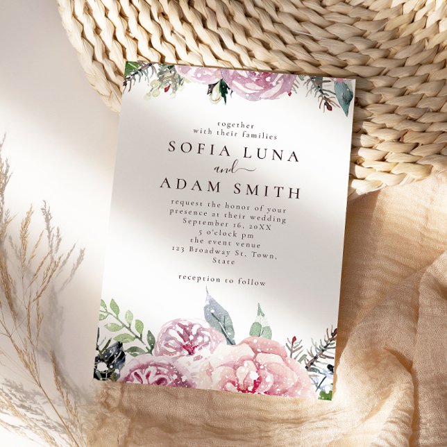 Invitación Fiesta de Boda Rosa Rosa Floral de Invierno Waterc (Subido por el creador)