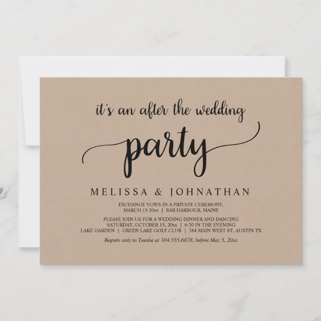 Invitación Fiesta de Boda Rústica de Escape Feliz para Siempr (Anverso)