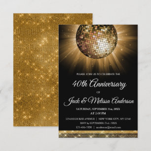 Invitación Fiesta de Bodas de 40 Años Globo de Disco Dorado