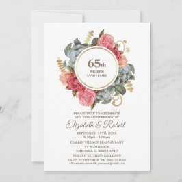 Invitación Fiesta de bodas de aniversario número 65 con flore