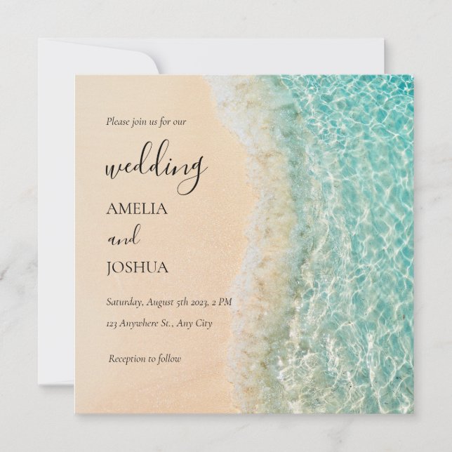 Invitación Fiesta de bodas de arena blanca de verano en Ocean (Anverso)
