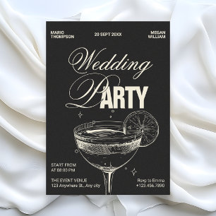 Invitación Fiesta de bodas de cóctel de color negro