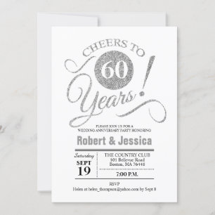 Invitación Fiesta de Bodas de Diamante - Plata Blanco