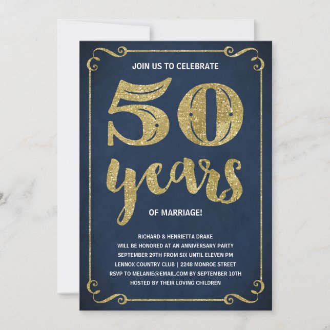 Invitación Fiesta de Bodas de Oro 50 Aniversario (Anverso)