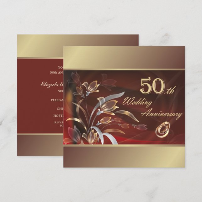 Invitación Fiesta de Bodas de Oro 50 Aniversario  (Anverso / Reverso)