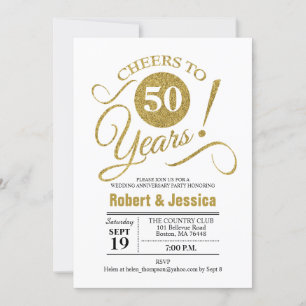Invitación Fiesta de Bodas de Oro - Blanco Dorado
