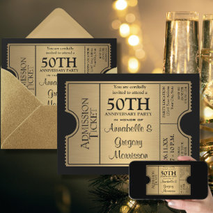 Invitación Fiesta de Bodas de Oro estilo Boleto de Oro