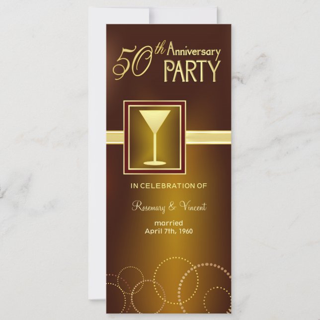 Invitación Fiesta de Bodas de Oro - Monograma de Oro (Anverso)