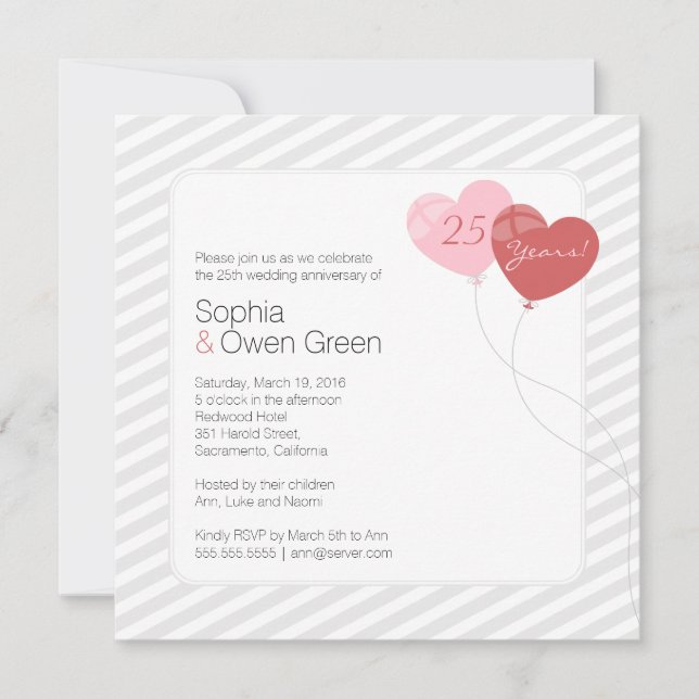 Invitación Fiesta de Bodas de Plata 25º Aniversario de Globos (Anverso)