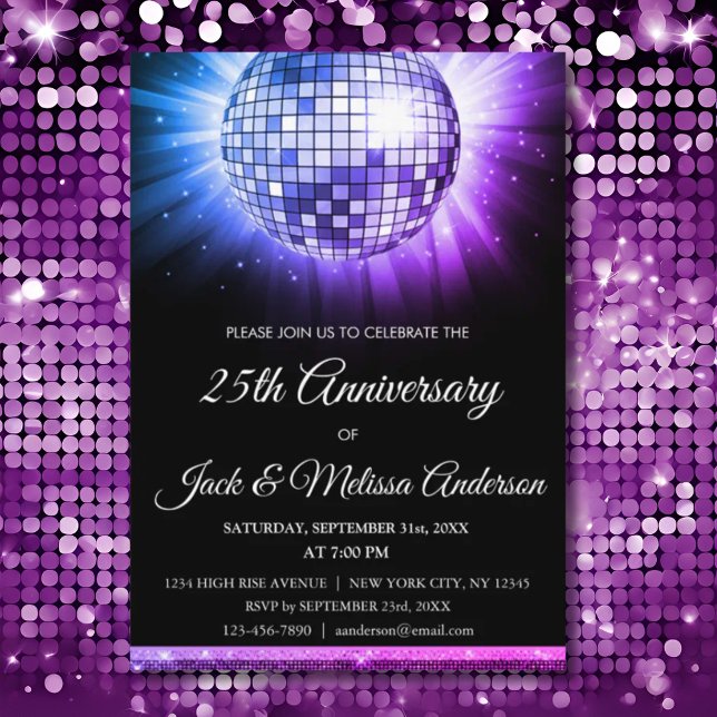 Invitación Fiesta de Bodas de Plata con Bola de Disco Morada (Subido por el creador)