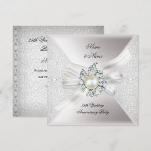 Invitación Fiesta de Bodas de Plata de Encaje Perla Blanca 25