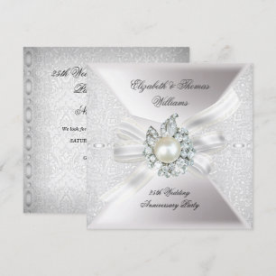 Invitación Fiesta de bodas de plata encaje perla blanca