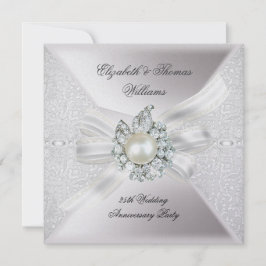 Invitación Fiesta de bodas de plata encaje perla blanca