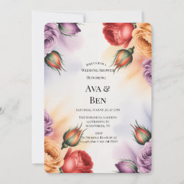 Invitación Fiesta de bodas de rosas púrpura naranja y rojo