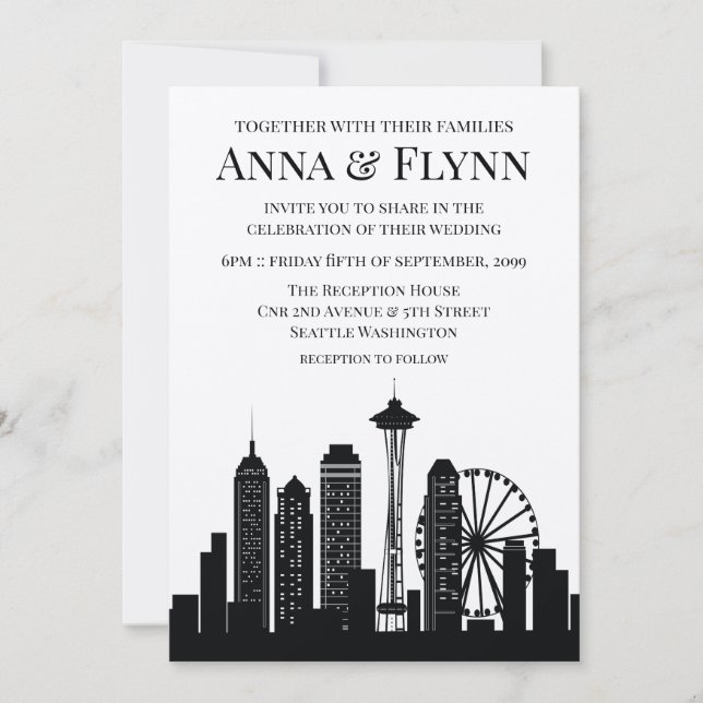 Invitación Fiesta de bodas en el Skyline de la ciudad de Seat (Anverso)