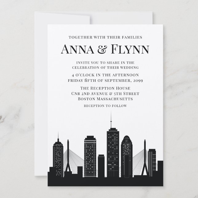 Invitación Fiesta de bodas en la ciudad de Boston en Massachu (Anverso)