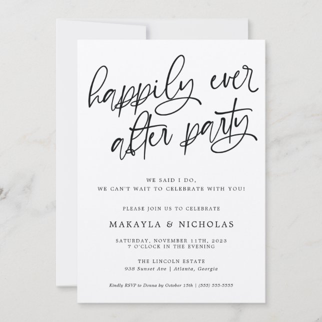 Invitación Fiesta de bodas Felices para siempre recepción de  (Anverso)