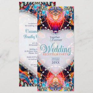 Invitación Fiesta de Bodas Psicodélicas Glam Crystal Heart