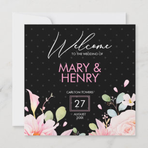 Invitación Fiesta de bodas rosa y negro moderna