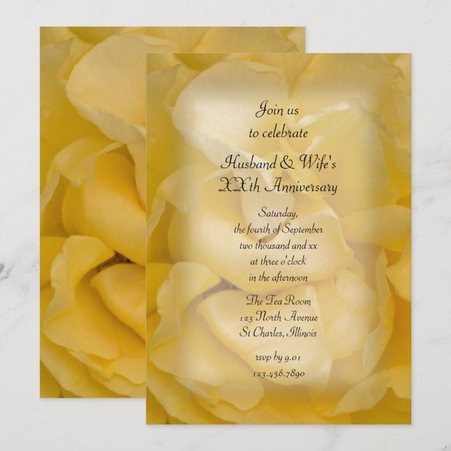 Invitación Fiesta de Bodas y Aniversario de Rosa Amarilla de  (Anverso / Reverso)