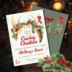 Invitación Fiesta de Boho Western Antler Cowboy Navidades