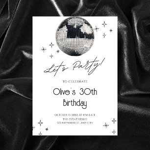 Invitación Fiesta de bola de discoteca en blanco y negro
