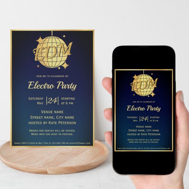 Invitación Fiesta de bola de oro con temática Electro EDM (Subido por el creador)