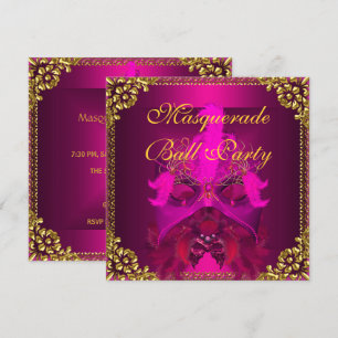 Invitación Fiesta de bolas de baile de máscaras rosa profundo