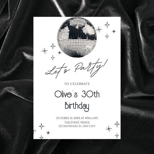Invitación Fiesta de bolas de disco en blanco y negro (Subido por el creador)