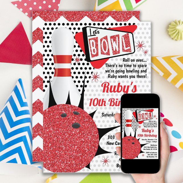 Invitación Fiesta de bolas Retro Pin Up Tenpin (Subido por el creador)