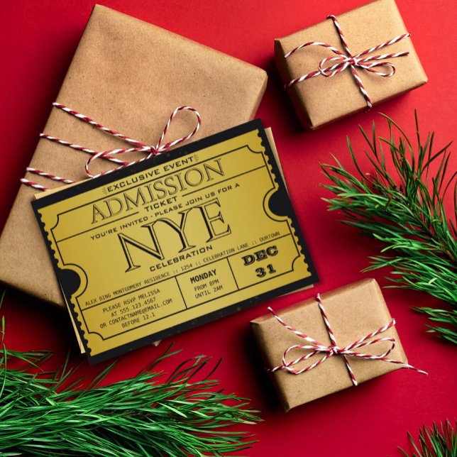 Invitación Fiesta de boletos NYE Gold Black Modern (Subido por el creador)