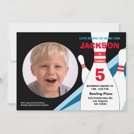 Invitación fiesta de boliche de quinto cumpleaños amarillo ro