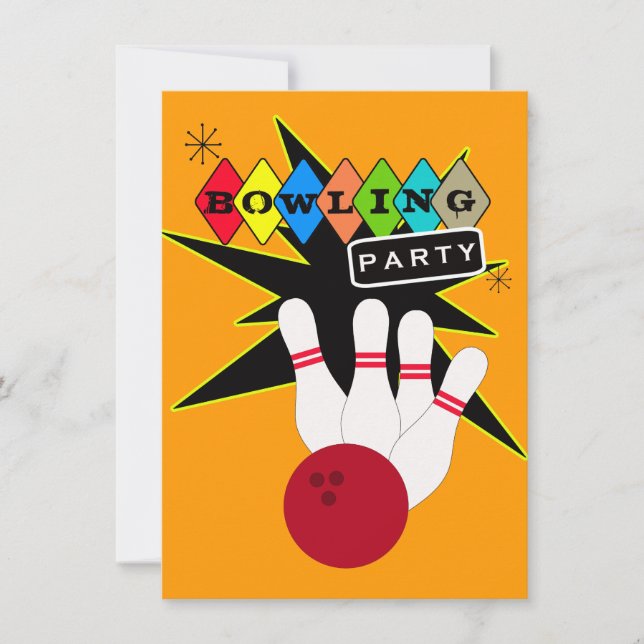 Invitación Fiesta de boliche retro (Anverso)